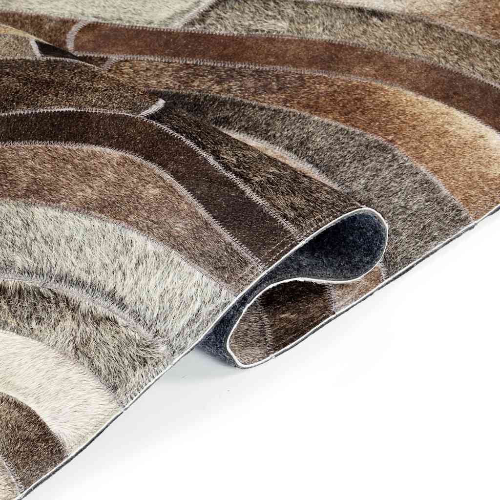 Tappeto in Pelle con Pelo Patchwork 160x230 cm Grigio/Argento
