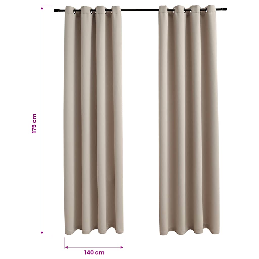 Tende Oscuranti con Anelli in Metallo 2 pz Beige 140x175 cm