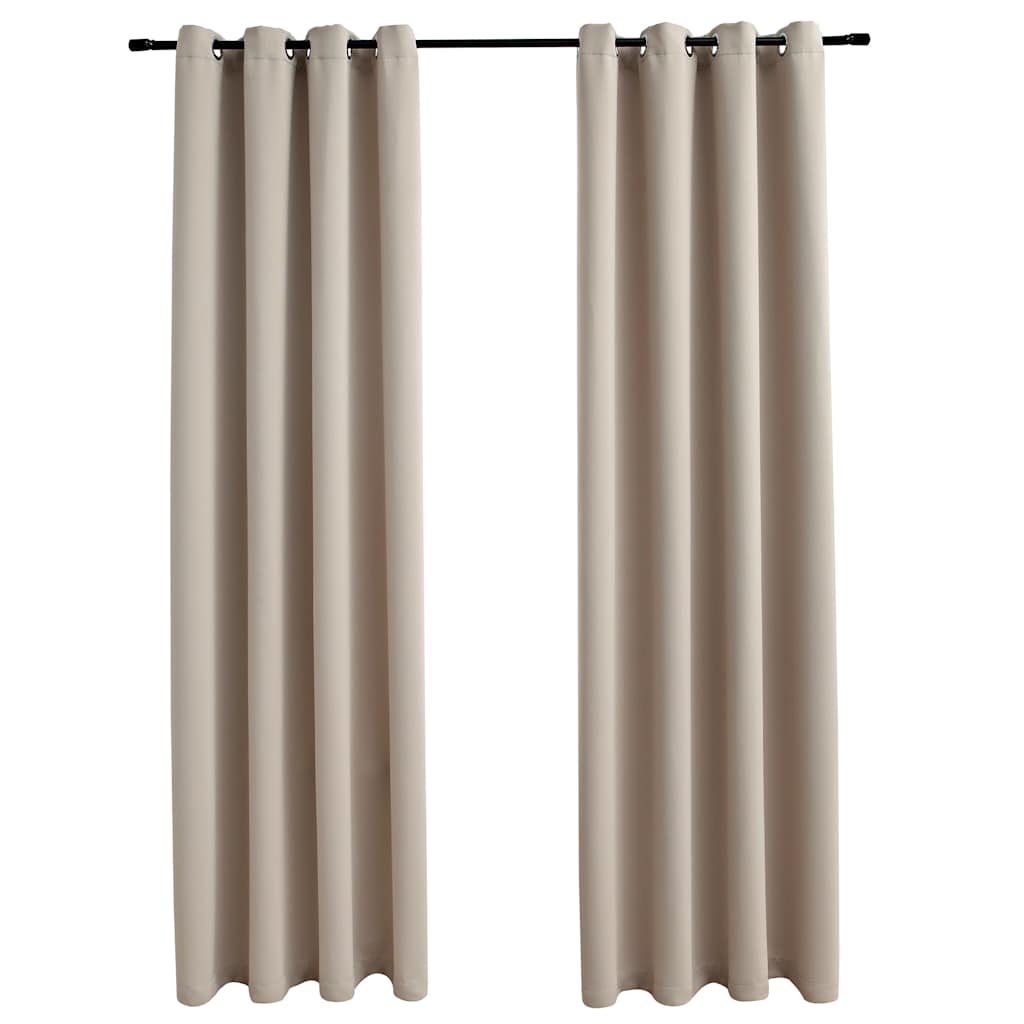 Tende Oscuranti con Anelli in Metallo 2 pz Beige 140x225 cm
