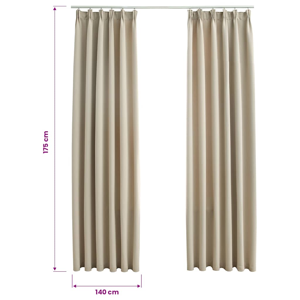Tende Oscuranti con Ganci 2 pz Beige 140x175 cm