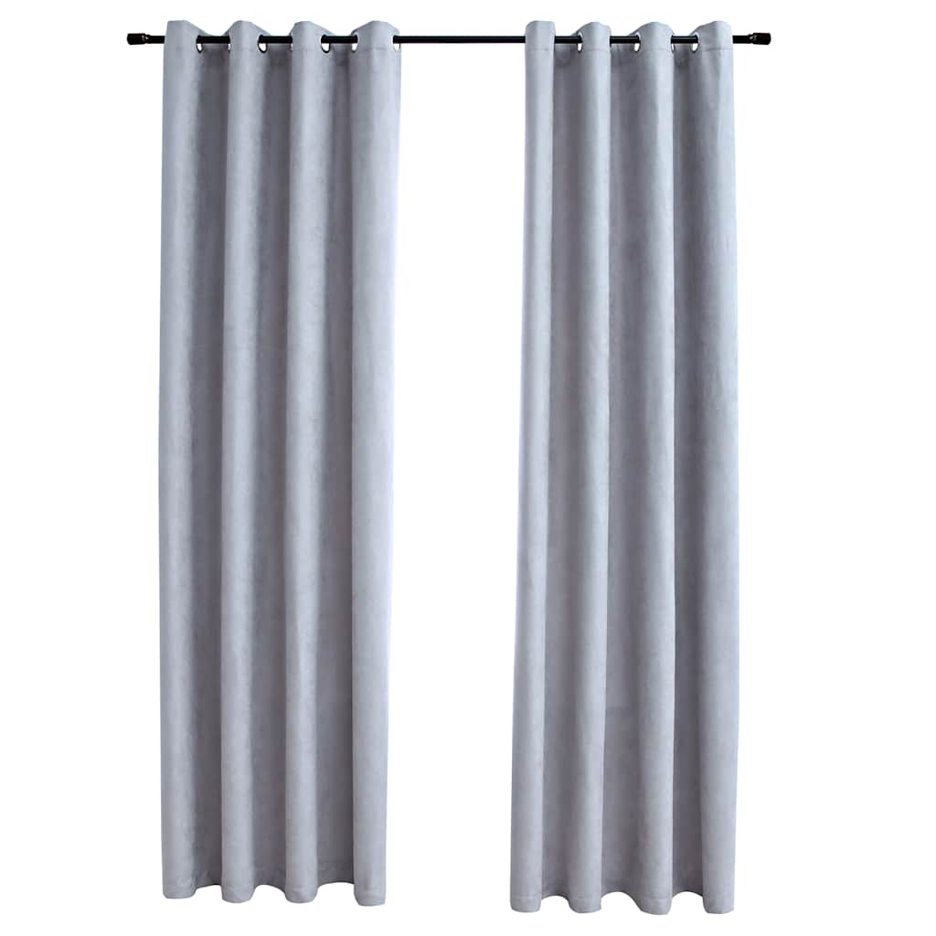 Tende Oscuranti con Anelli in Metallo 2 pz Grigie 140x175 cm