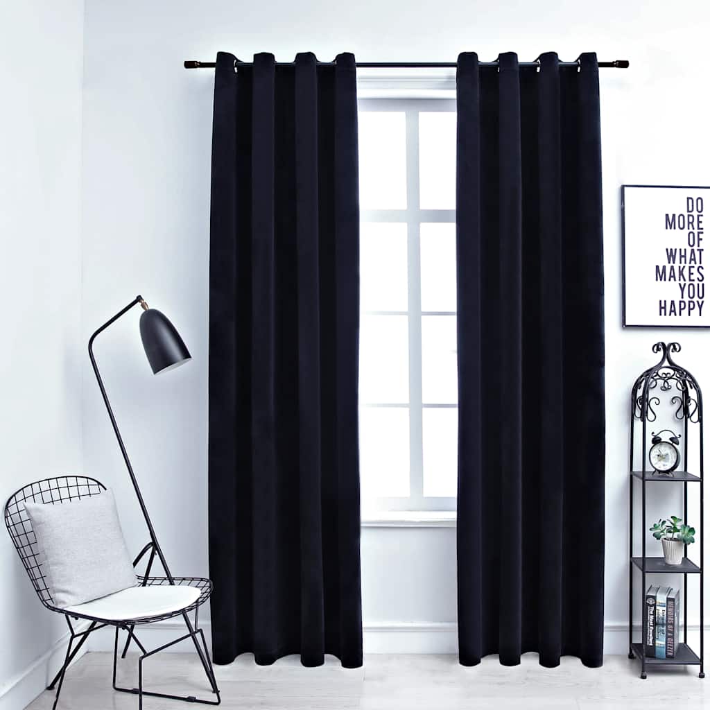 Tende Oscuranti con Anelli 2 pz Nere in Velluto 140x225 cm