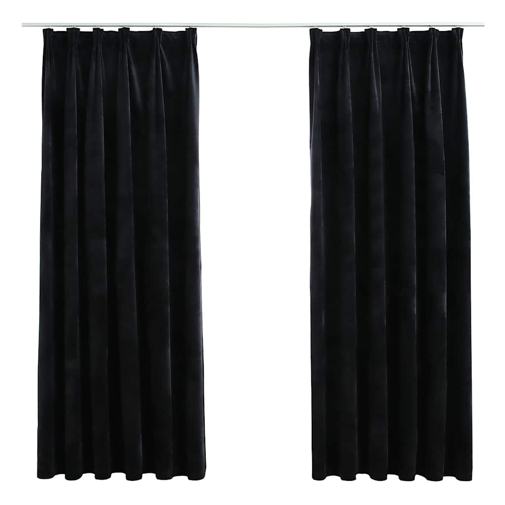 Tende Oscuranti con Ganci 2 pz Nere in Velluto 140x175 cm