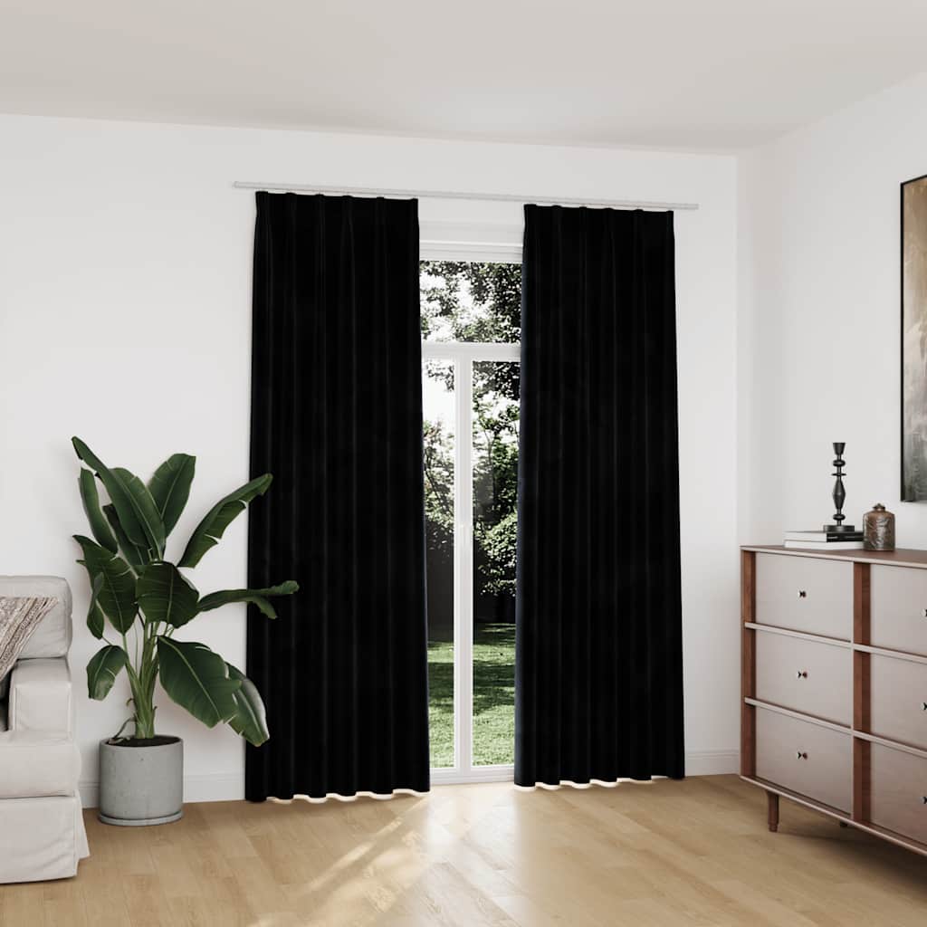 Tende Oscuranti con Ganci 2 pz Nere in Velluto 140x225 cm
