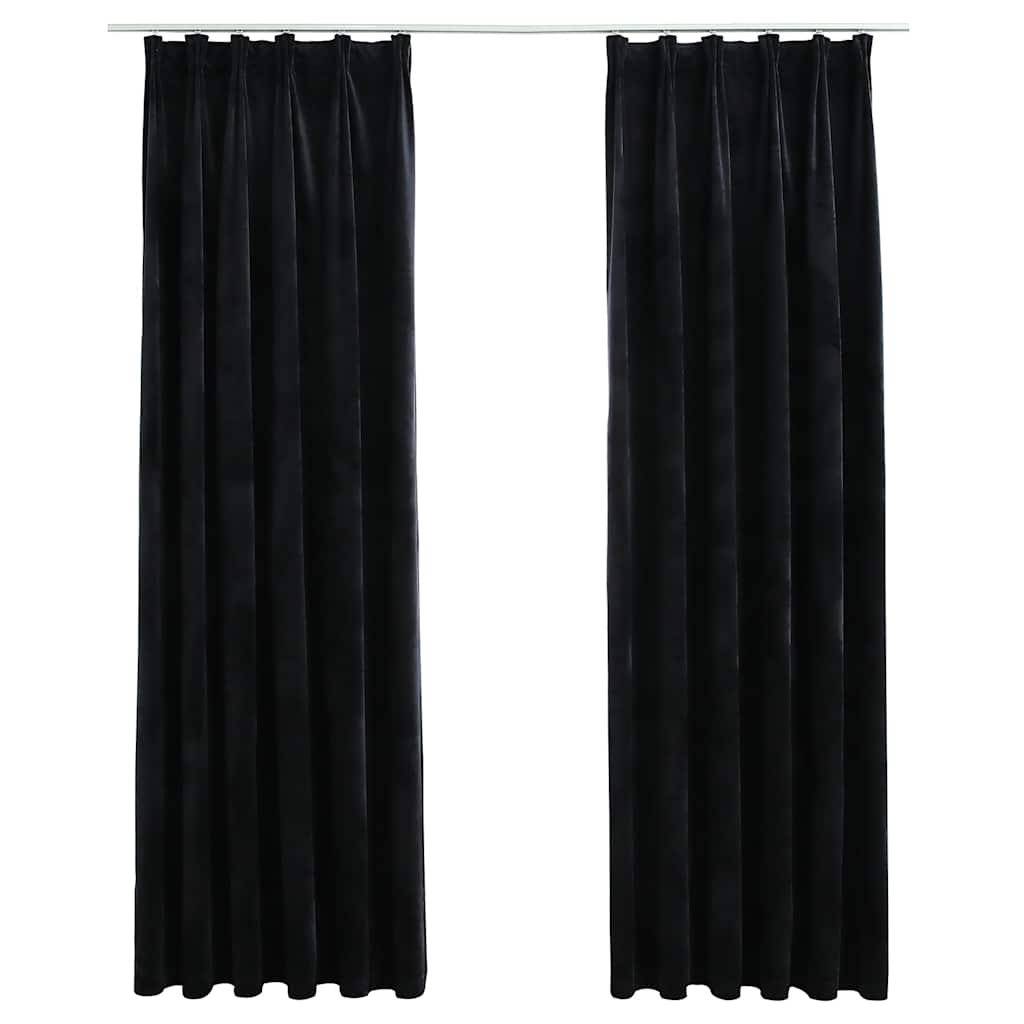 Tende Oscuranti con Ganci 2 pz Nere in Velluto 140x225 cm
