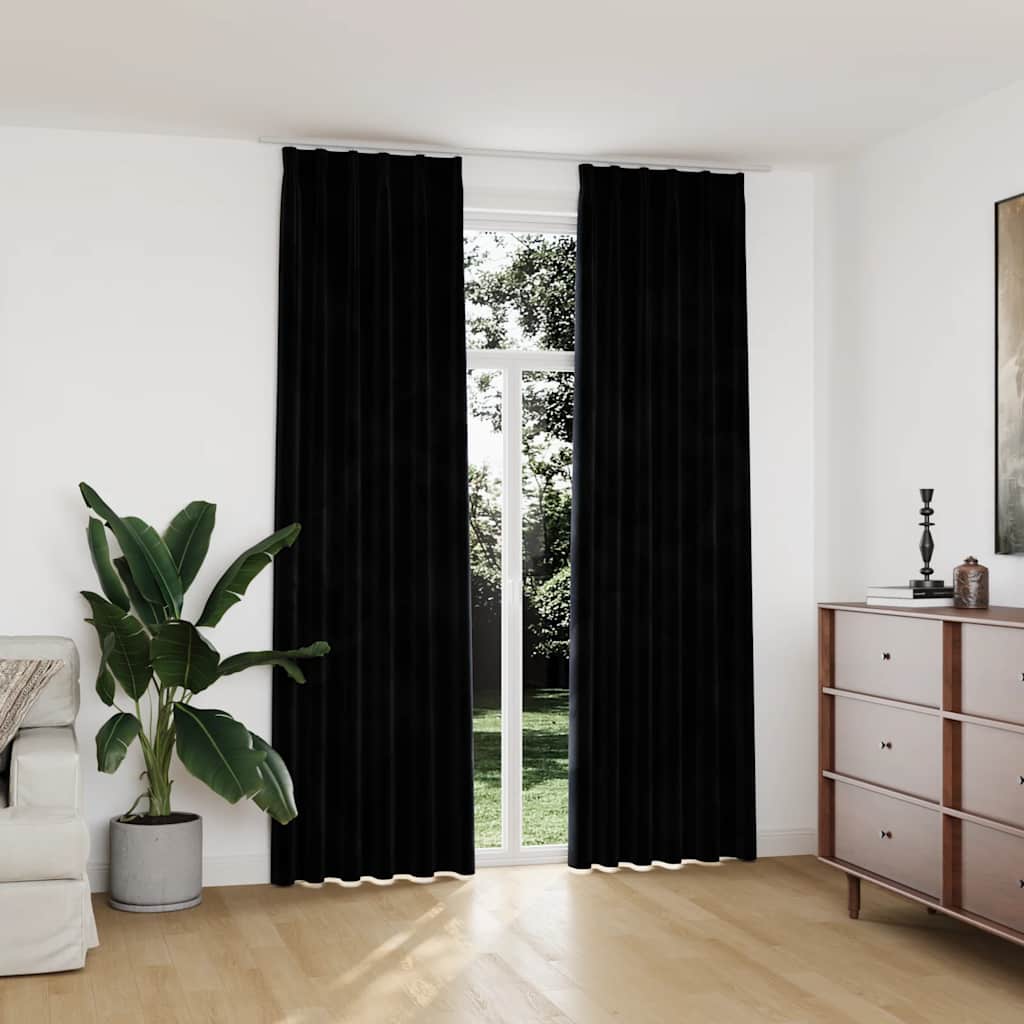 Tende Oscuranti con Ganci 2 pz Nere in Velluto 140x245 cm