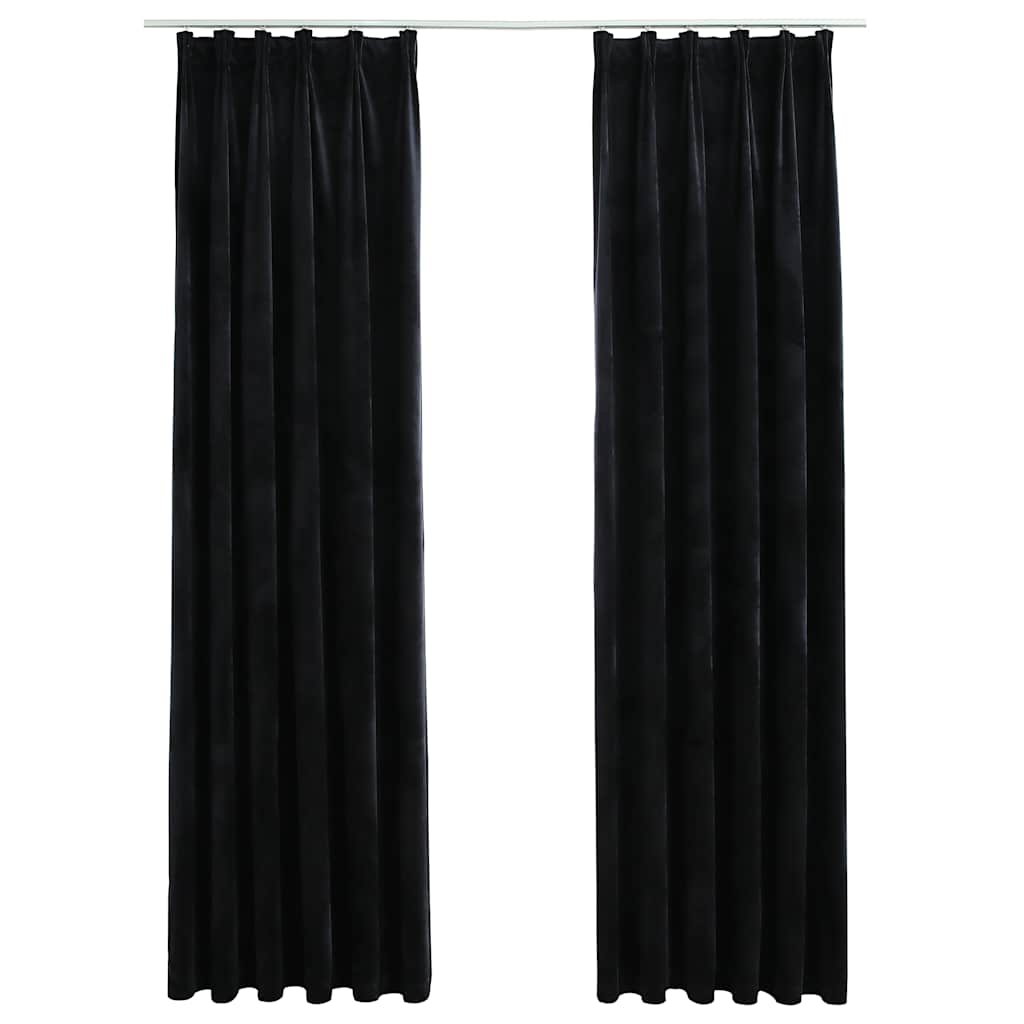Tende Oscuranti con Ganci 2 pz Nere in Velluto 140x245 cm