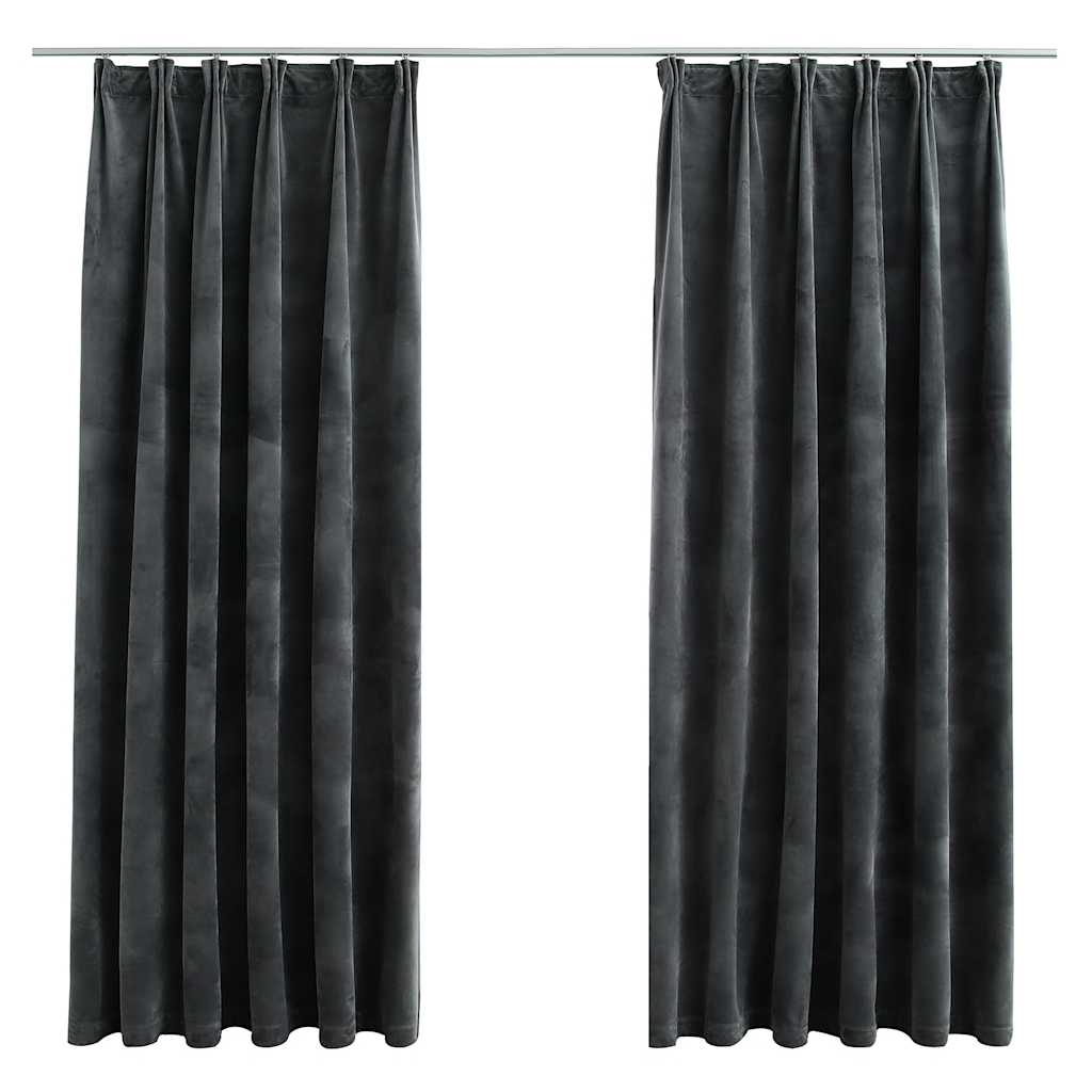 Tende Oscuranti con Ganci 2 pz Antracite in Velluto 140x175 cm