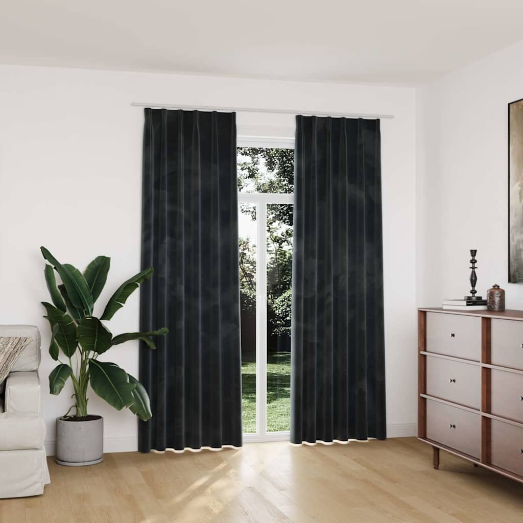 Tende Oscuranti con Ganci 2 pz Antracite in Velluto 140x225 cm