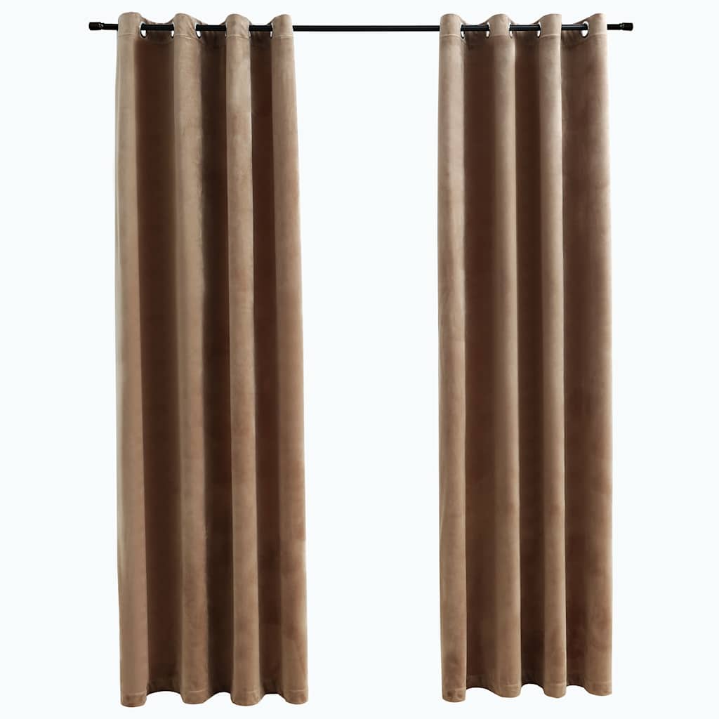 Tende Oscuranti con Anelli 2 pz Beige in Velluto 140x175 cm