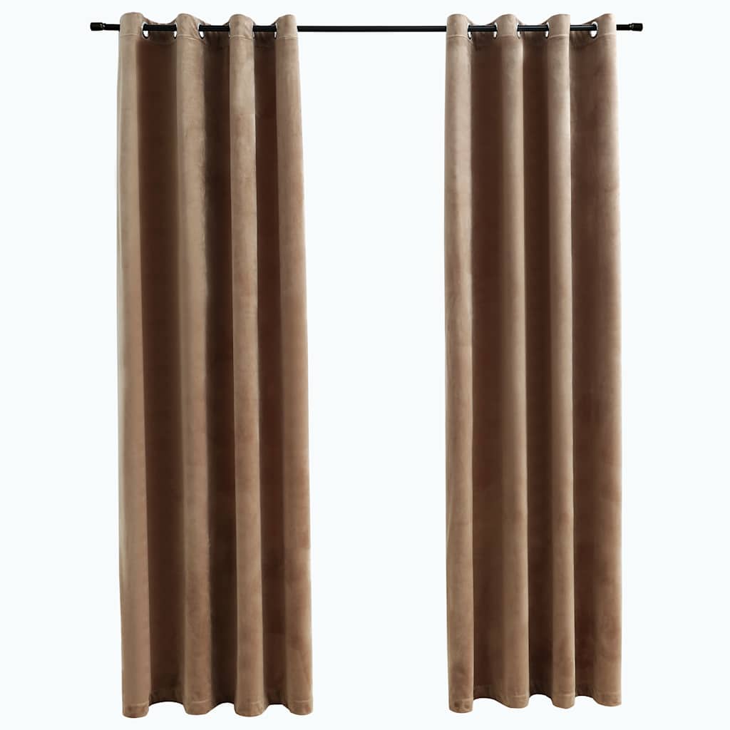 Tende Oscuranti con Anelli 2 pz Beige in Velluto 140x245 cm