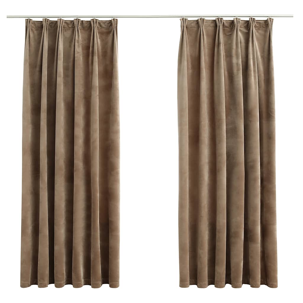 Tende Oscuranti con Ganci 2 pz Beige in Velluto 140x175 cm