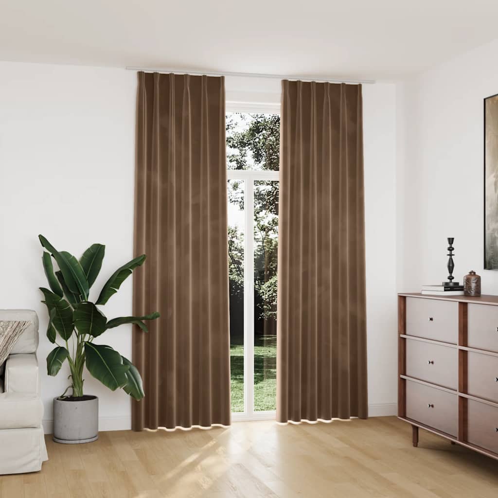 Tende Oscuranti con Ganci 2 pz Beige in Velluto 140x245 cm