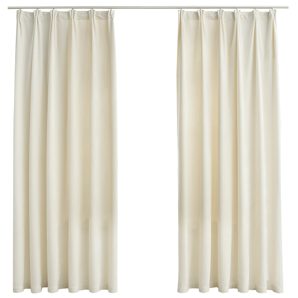 Tende Oscuranti con Ganci 2 pz Crema in Velluto 140x175 cm