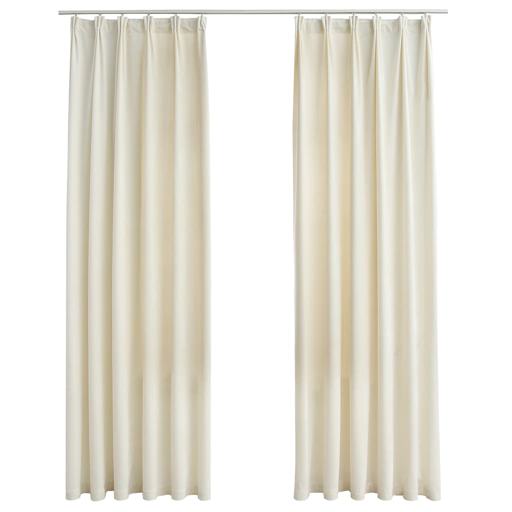 Tende Oscuranti con Ganci 2 pz Crema in Velluto 140x225 cm