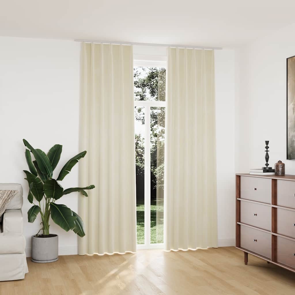 Tende Oscuranti con Ganci 2 pz Crema in Velluto 140x245 cm