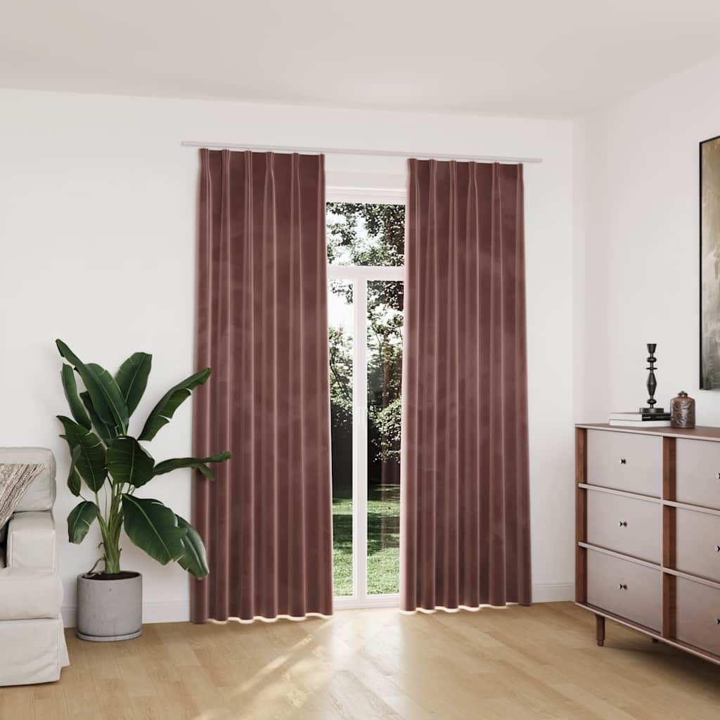Tende Oscuranti con Ganci 2 pz Rosa Antico in Velluto 140x225cm