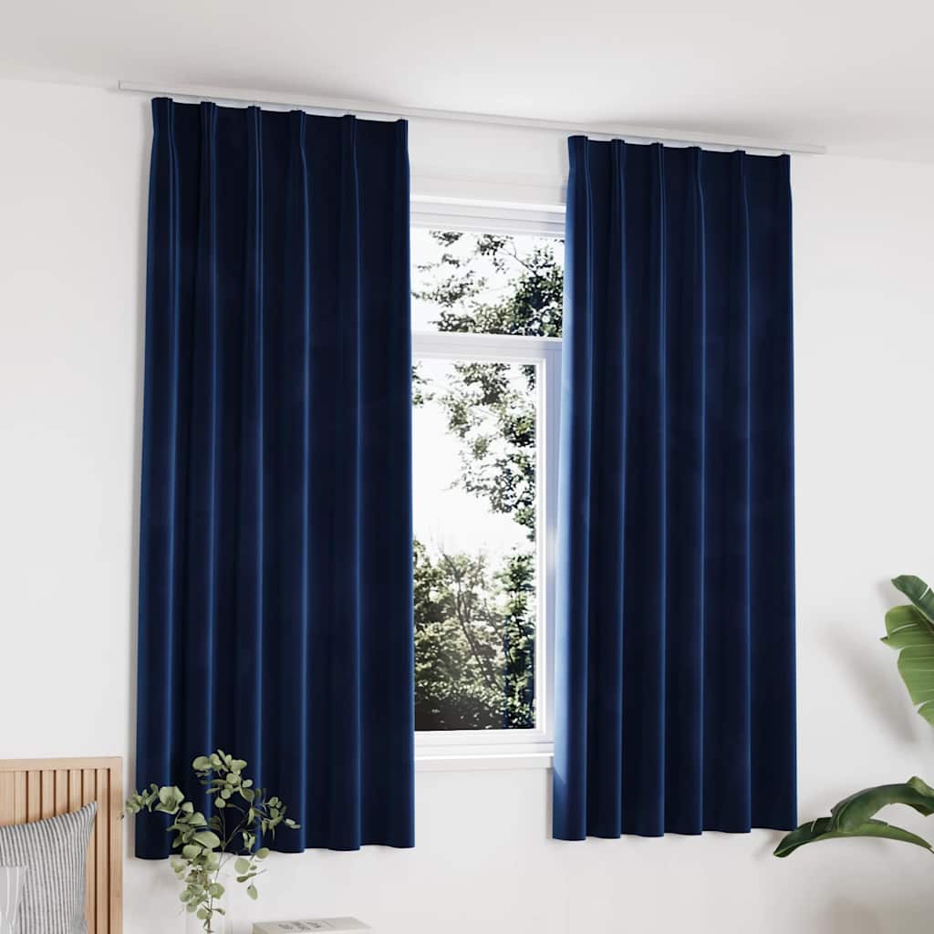 Tende Oscuranti con Ganci 2 pz Blu Scuro in Velluto 140x175 cm