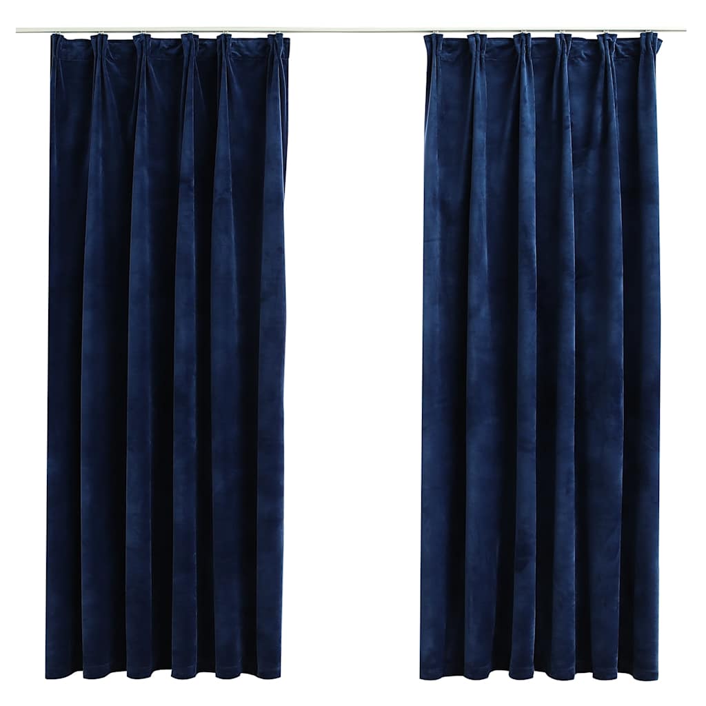 Tende Oscuranti con Ganci 2 pz Blu Scuro in Velluto 140x175 cm