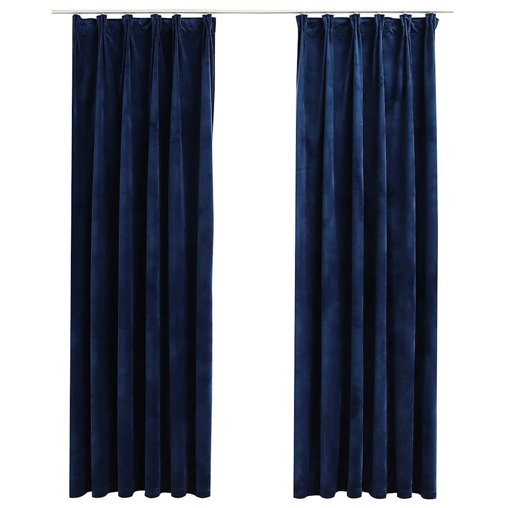 Tende Oscuranti con Ganci 2 pz Blu Scuro in Velluto 140x225 cm