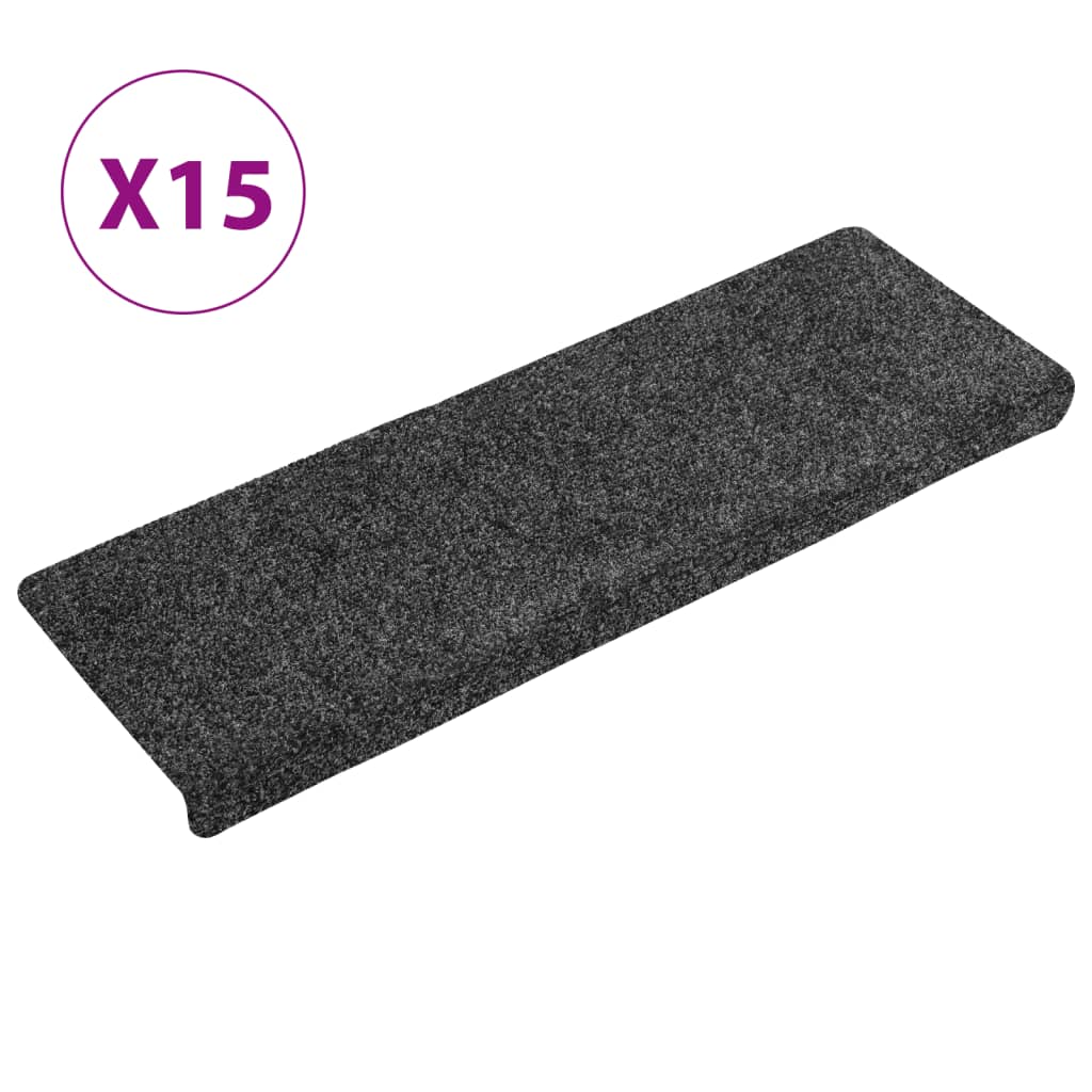 Tappetini per scale autoadesivi 15 pz 65x21x4 cm Grigio Scuro bordo rettangolare