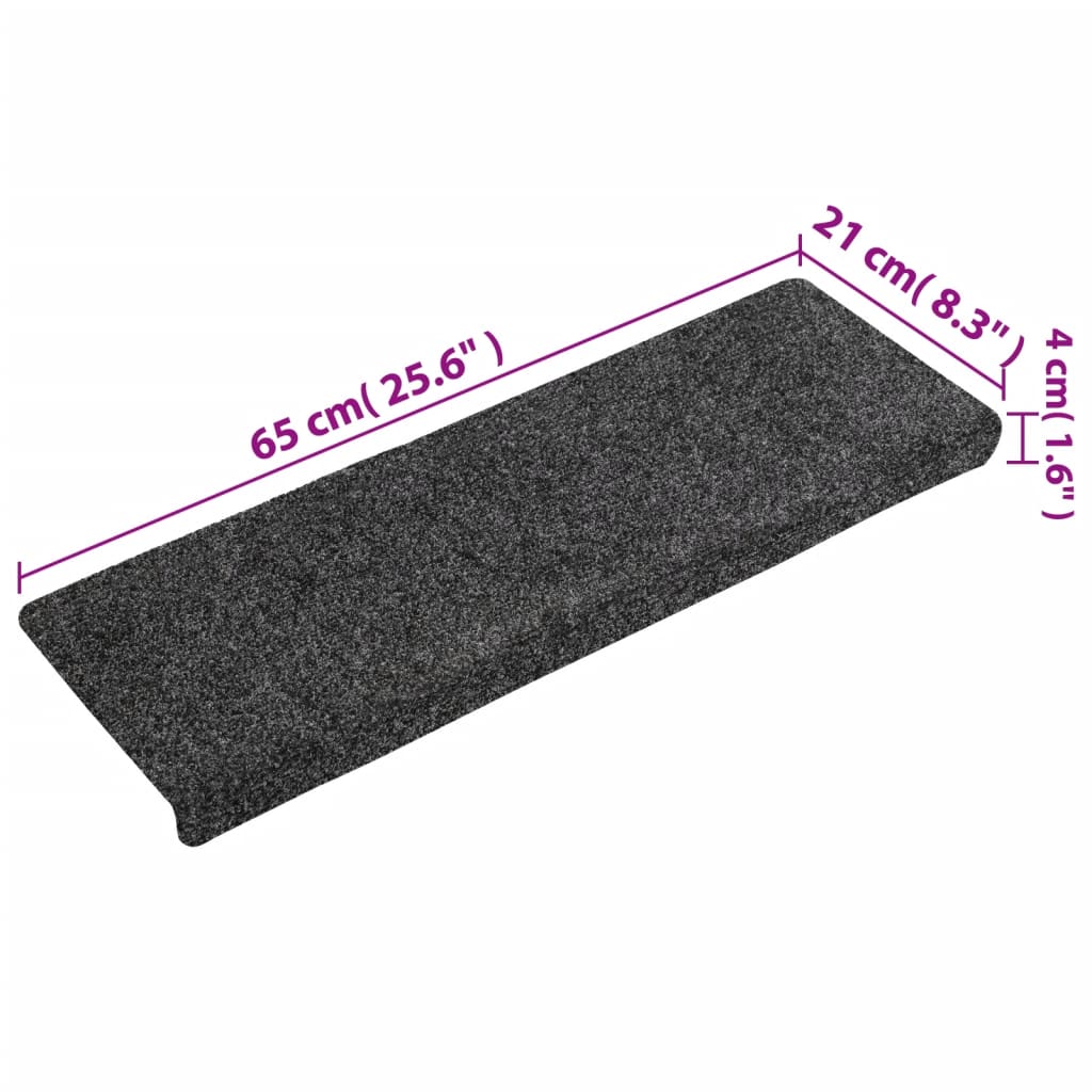 Tappetini per scale autoadesivi 15 pz 65x21x4 cm Grigio Scuro bordo rettangolare