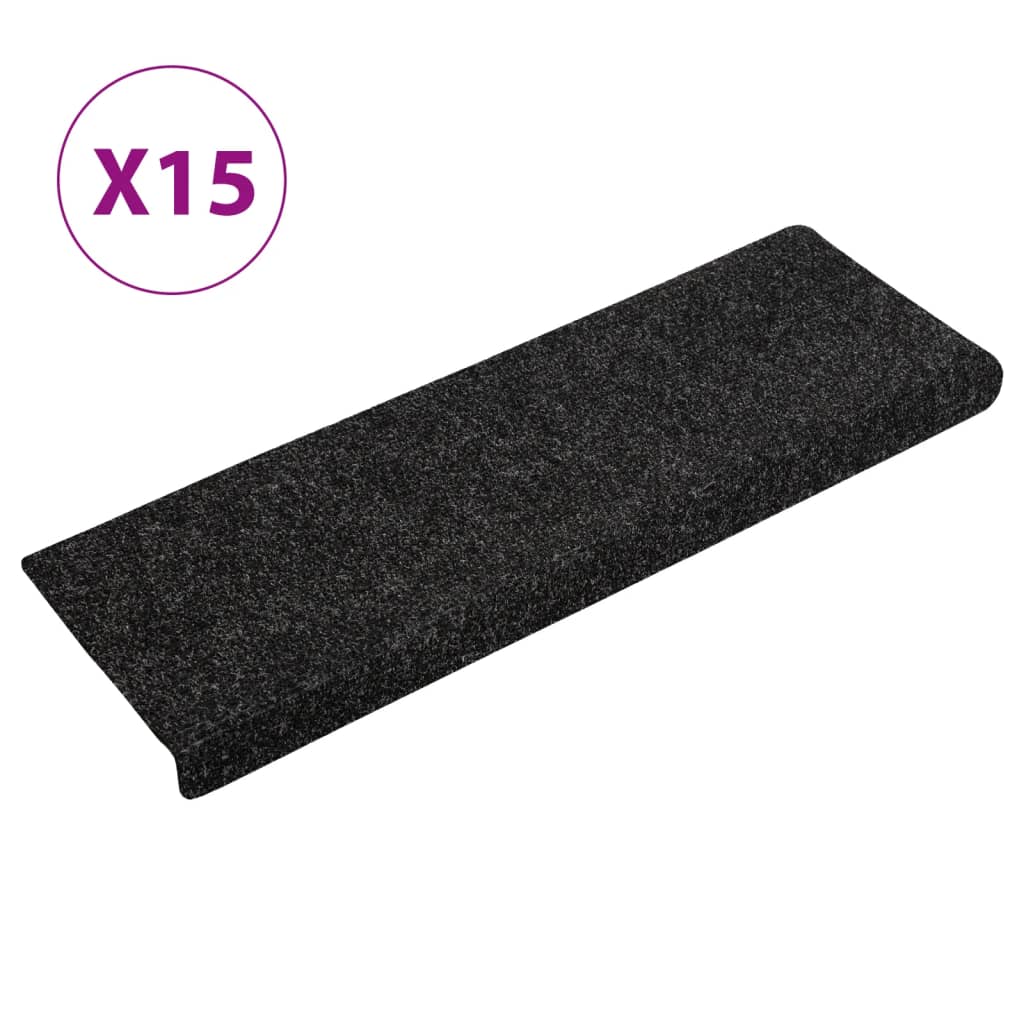 Tappetini per scale autoadesivi 15 pz 65x21x4 cm neri bordo rettangolare