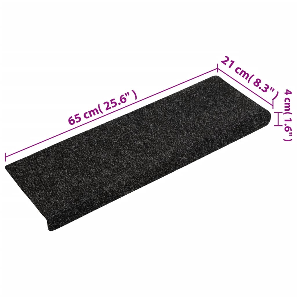 Tappetini per scale autoadesivi 15 pz 65x21x4 cm neri bordo rettangolare