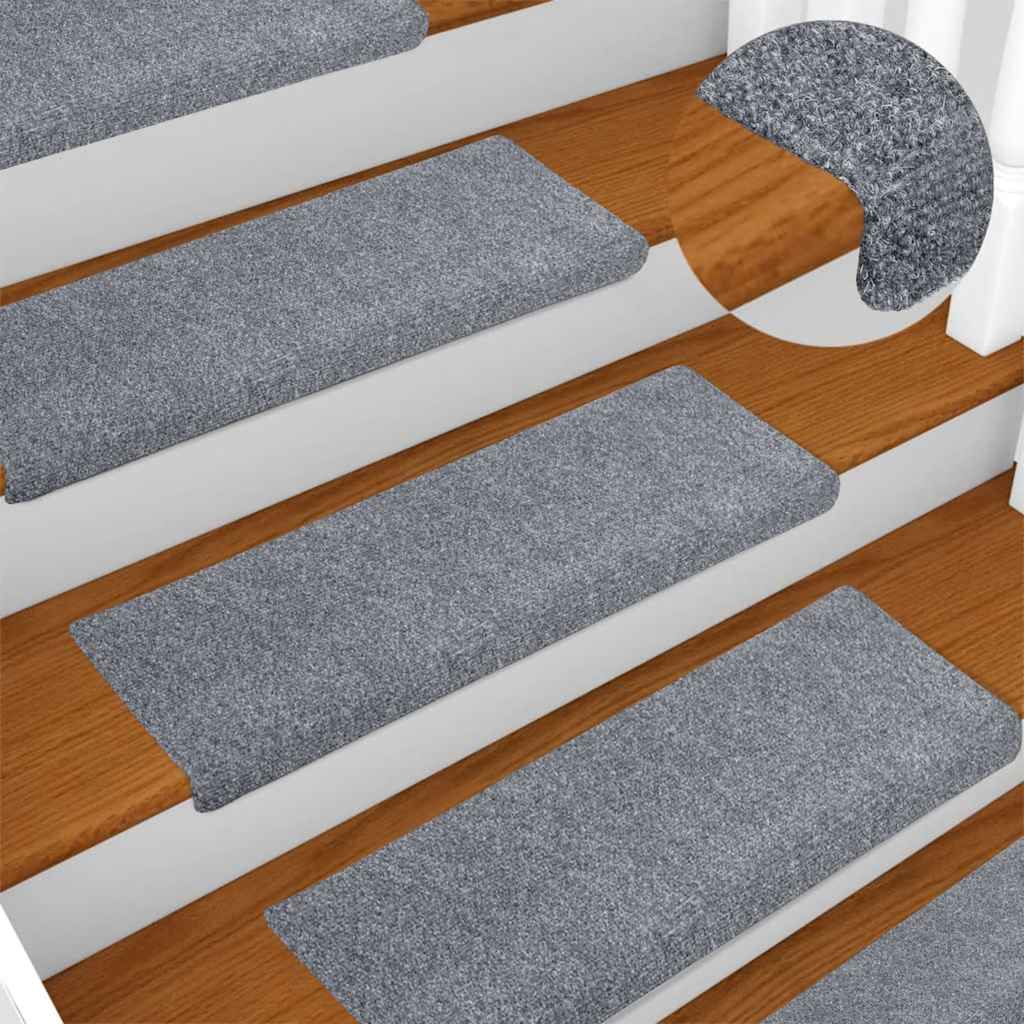 Tappetini per scale autoadesivi 15 pz 65x21x4 cm Grigio chiaro bordo rettangolare