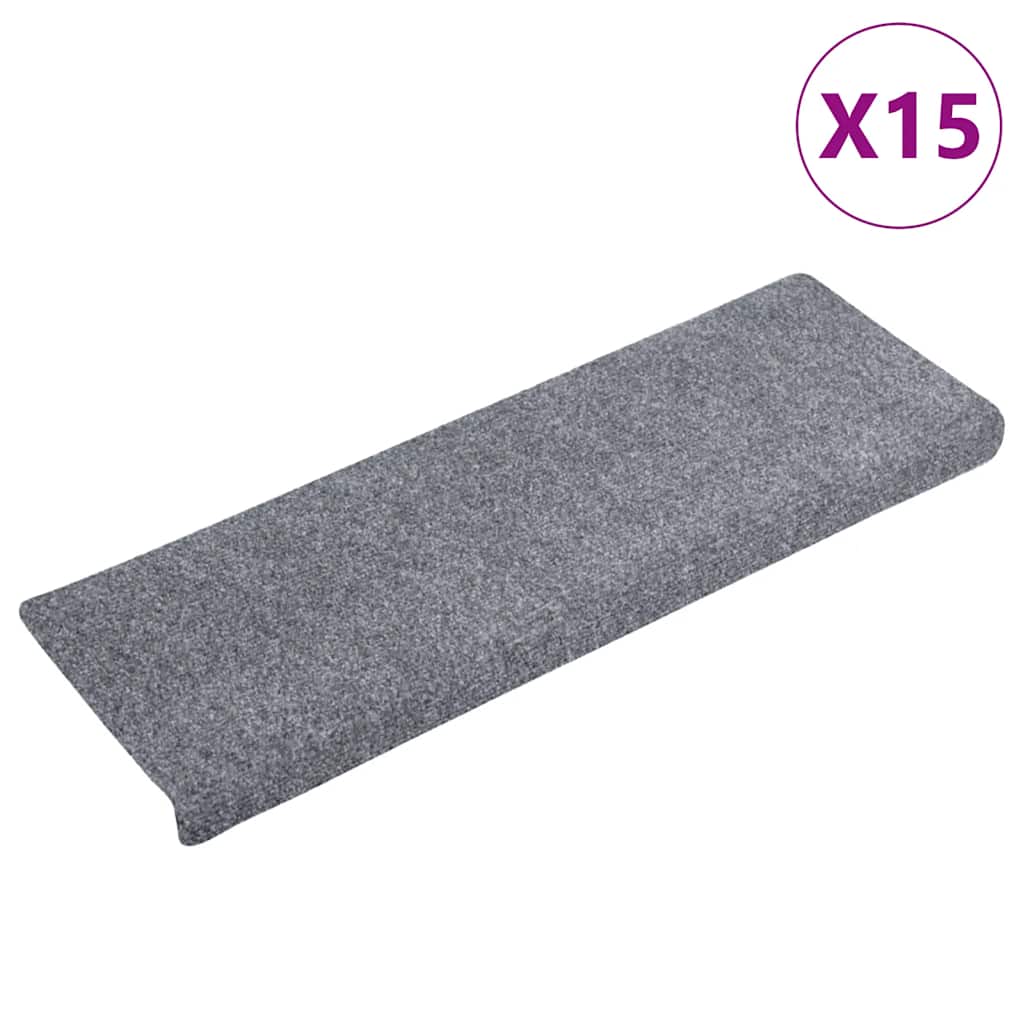 Tappetini per scale autoadesivi 15 pz 65x21x4 cm Grigio chiaro bordo rettangolare