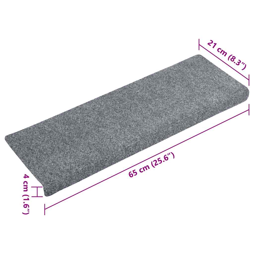 Tappetini per scale autoadesivi 15 pz 65x21x4 cm Grigio chiaro bordo rettangolare