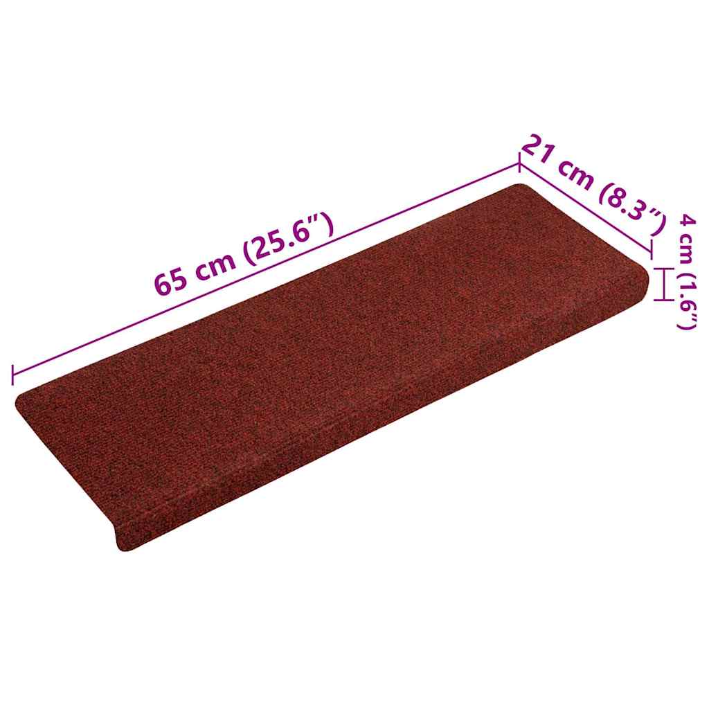 Tappetini per scale autoadesivi 15 pz 65x21x4 cm Bordeaux Rosso Bordo rettangolare
