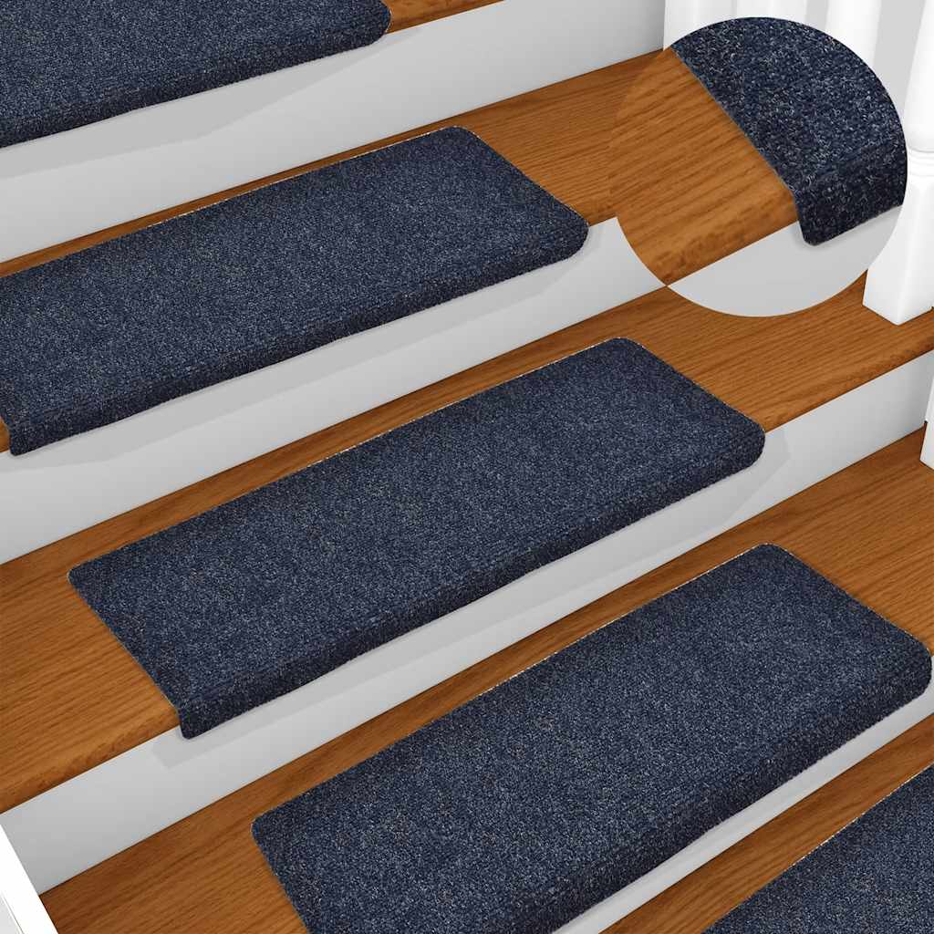 Tappetini per scale autoadesivi 15 pz 65x21x4 cm blu bordo rettangolare