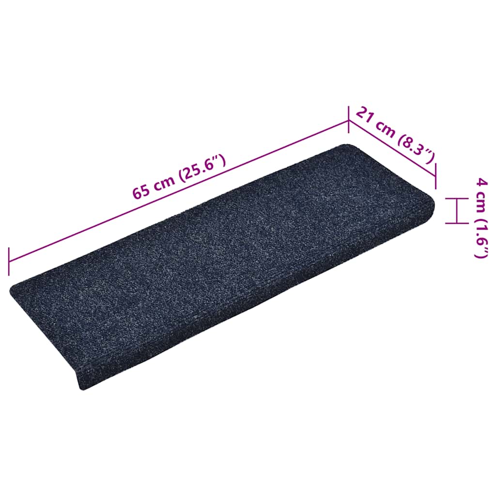 Tappetini per scale autoadesivi 15 pz 65x21x4 cm blu bordo rettangolare