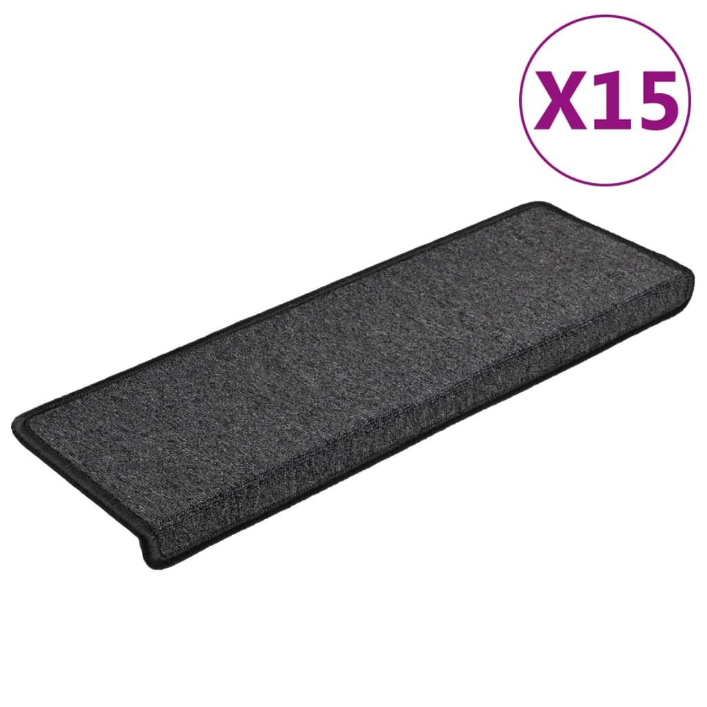 Tappetini per scale 15 pz 65x21x4 cm Antracite Bordo rettangolare