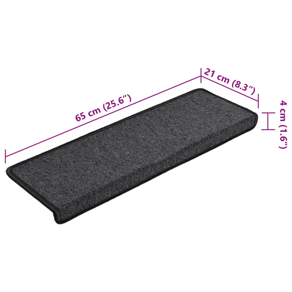 Tappetini per scale 15 pz 65x21x4 cm Antracite Bordo rettangolare