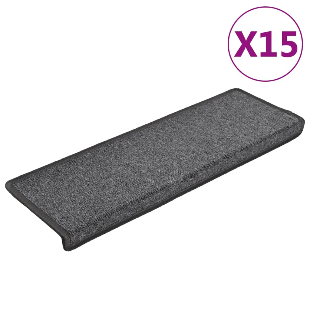 Tappetini per scale 15 pz 65x21x4 cm Grigio scuro Bordo rettangolare