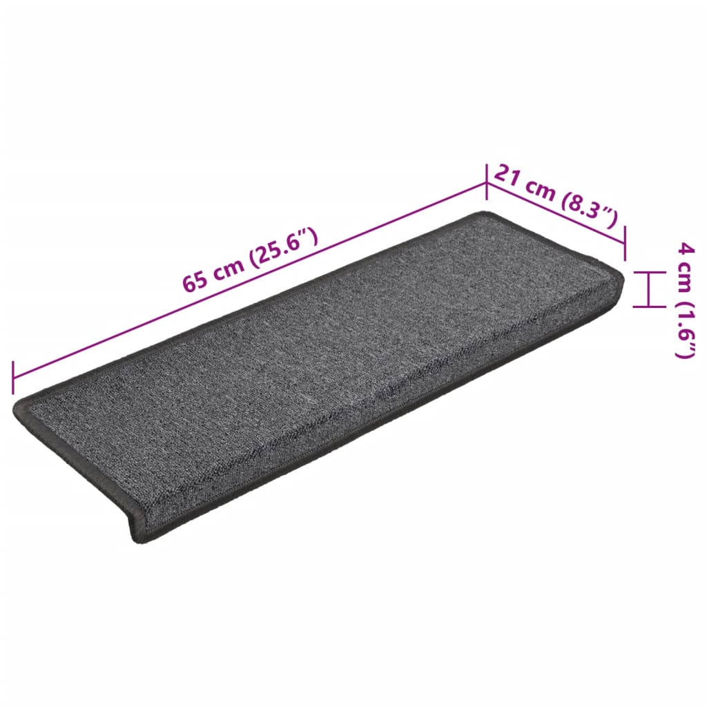 Tappetini per scale 15 pz 65x21x4 cm Grigio scuro Bordo rettangolare