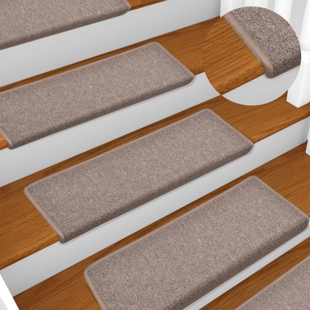Tappetini per scale 15 pz 65x21x4 cm Marrone chiaro Bordo rettangolare