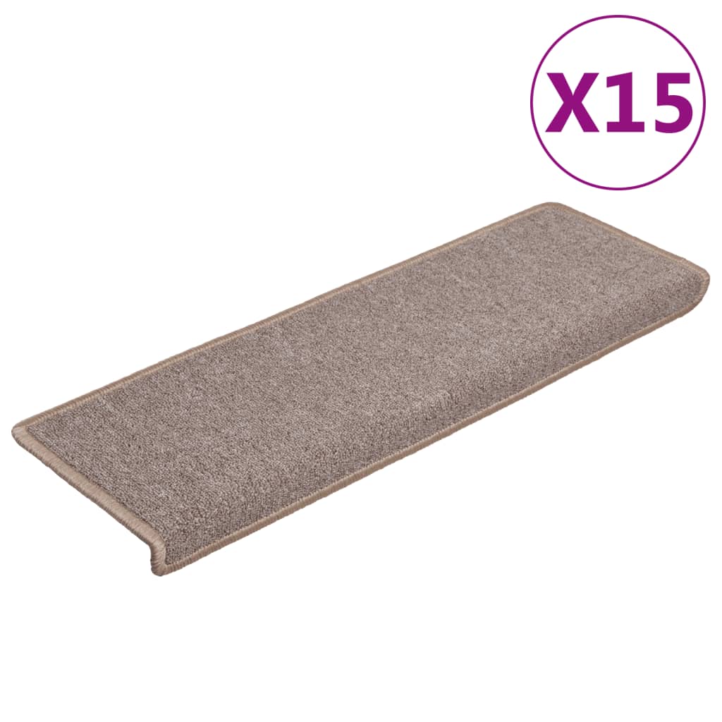 Tappetini per scale 15 pz 65x21x4 cm Marrone chiaro Bordo rettangolare
