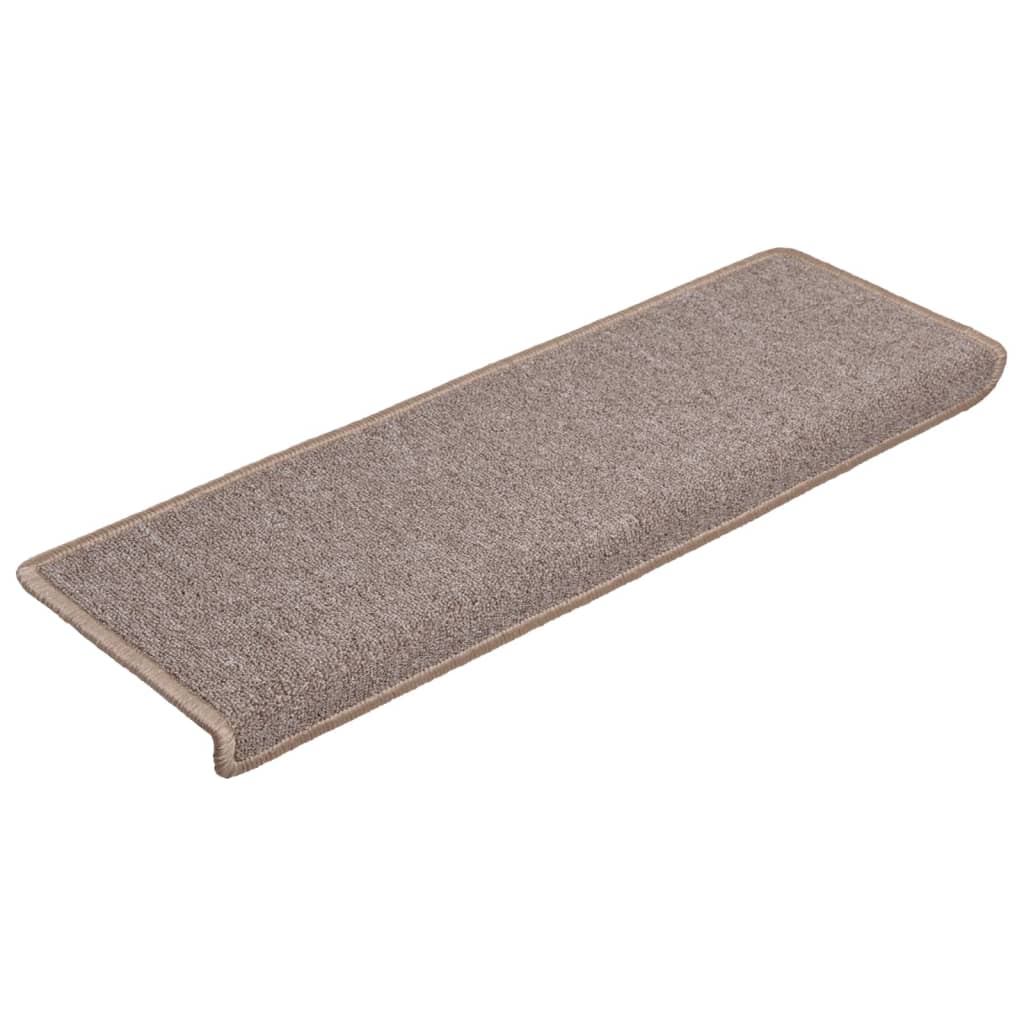 Tappetini per scale 15 pz 65x21x4 cm Marrone chiaro Bordo rettangolare