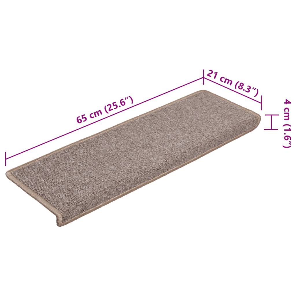 Tappetini per scale 15 pz 65x21x4 cm Marrone chiaro Bordo rettangolare
