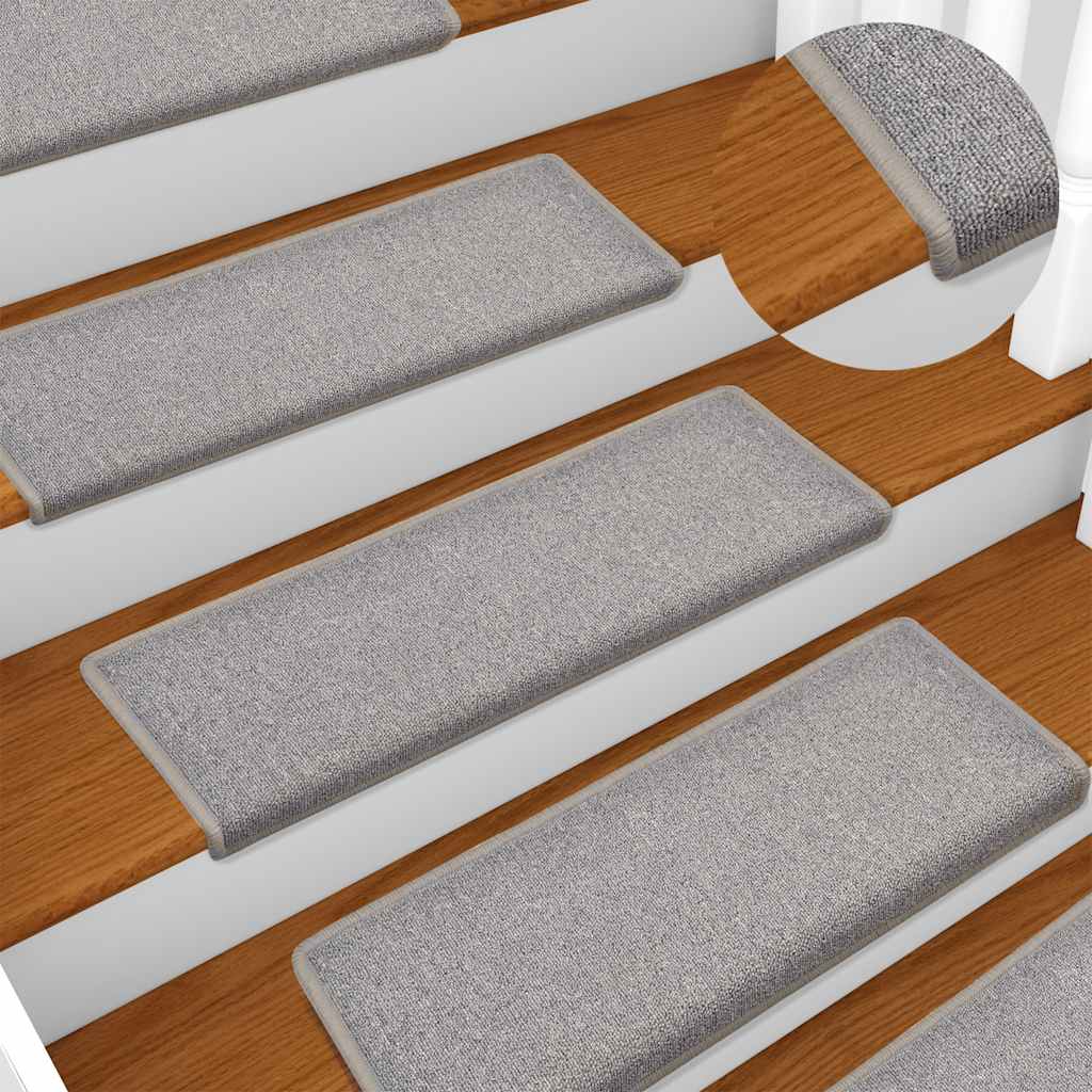 Tappetini per scale 15 pz 65x21x4 cm Grigio chiaro Bordo rettangolare