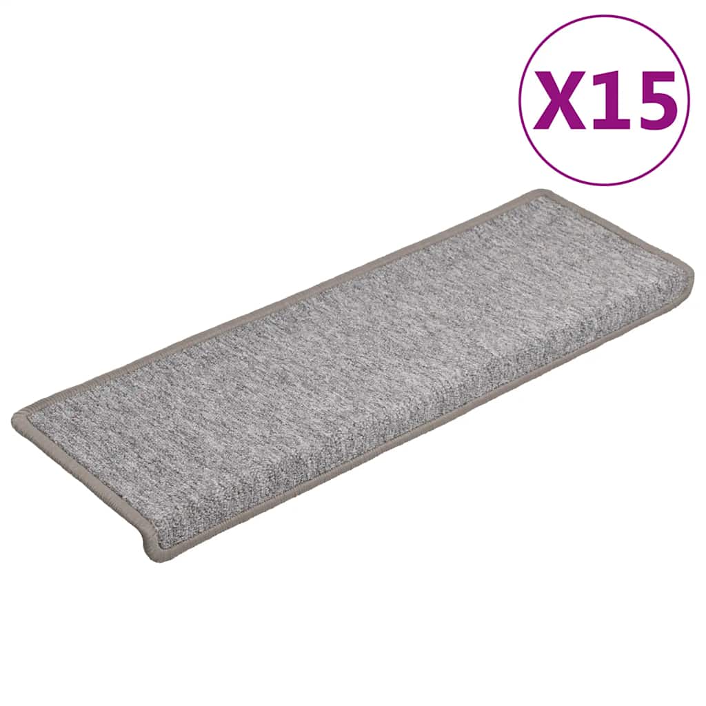 Tappetini per scale 15 pz 65x21x4 cm Grigio chiaro Bordo rettangolare