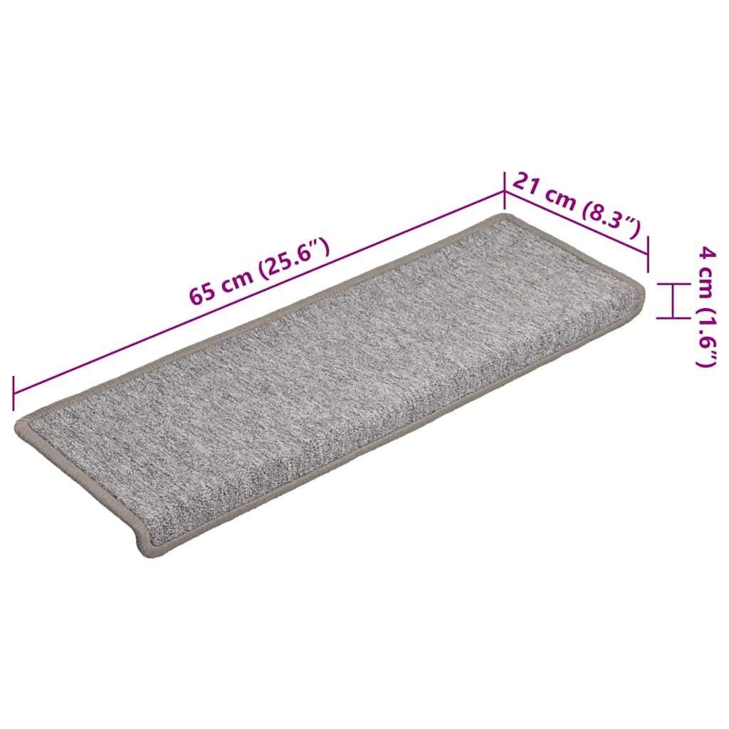 Tappetini per scale 15 pz 65x21x4 cm Grigio chiaro Bordo rettangolare