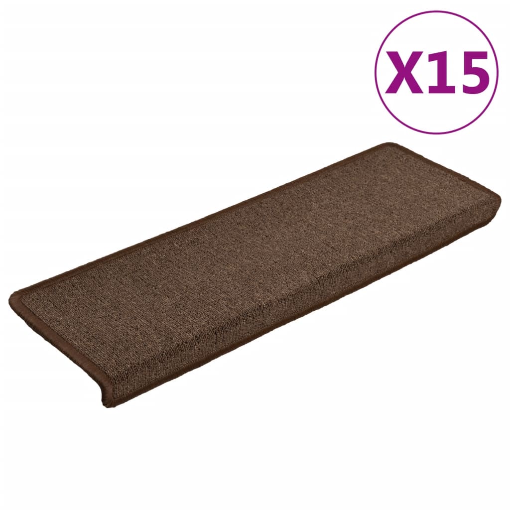 Tappetini per scale 15 pz 65x21x4 cm Marrone Bordo rettangolare