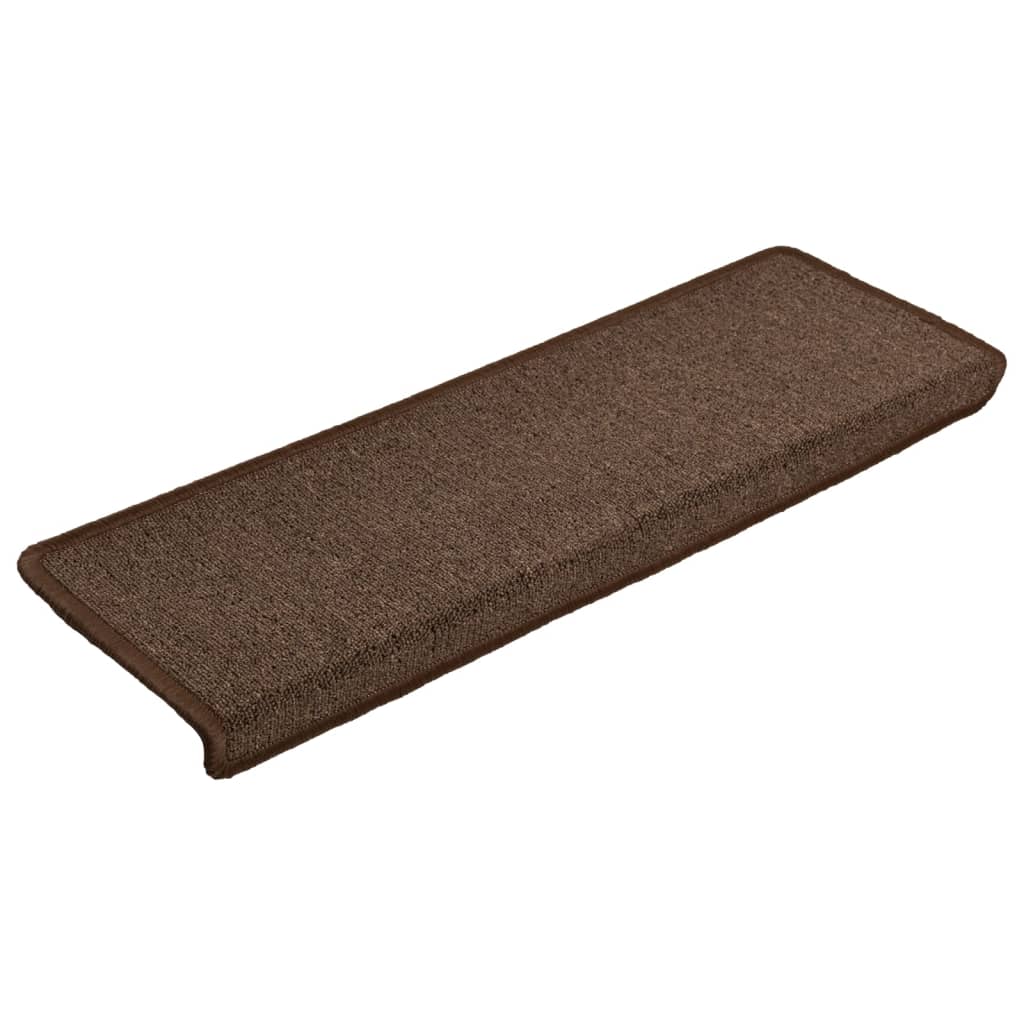 Tappetini per scale 15 pz 65x21x4 cm Marrone Bordo rettangolare