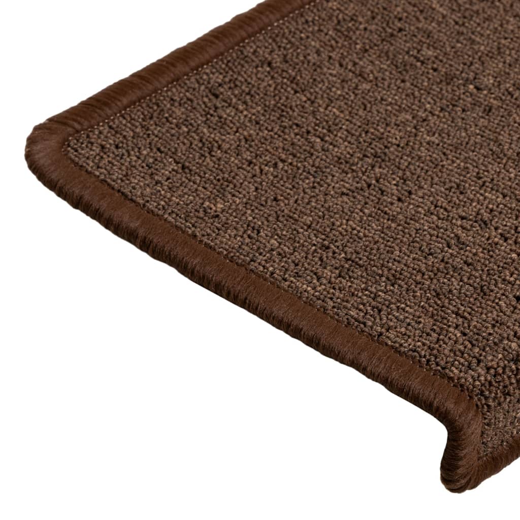 Tappetini per scale 15 pz 65x21x4 cm Marrone Bordo rettangolare