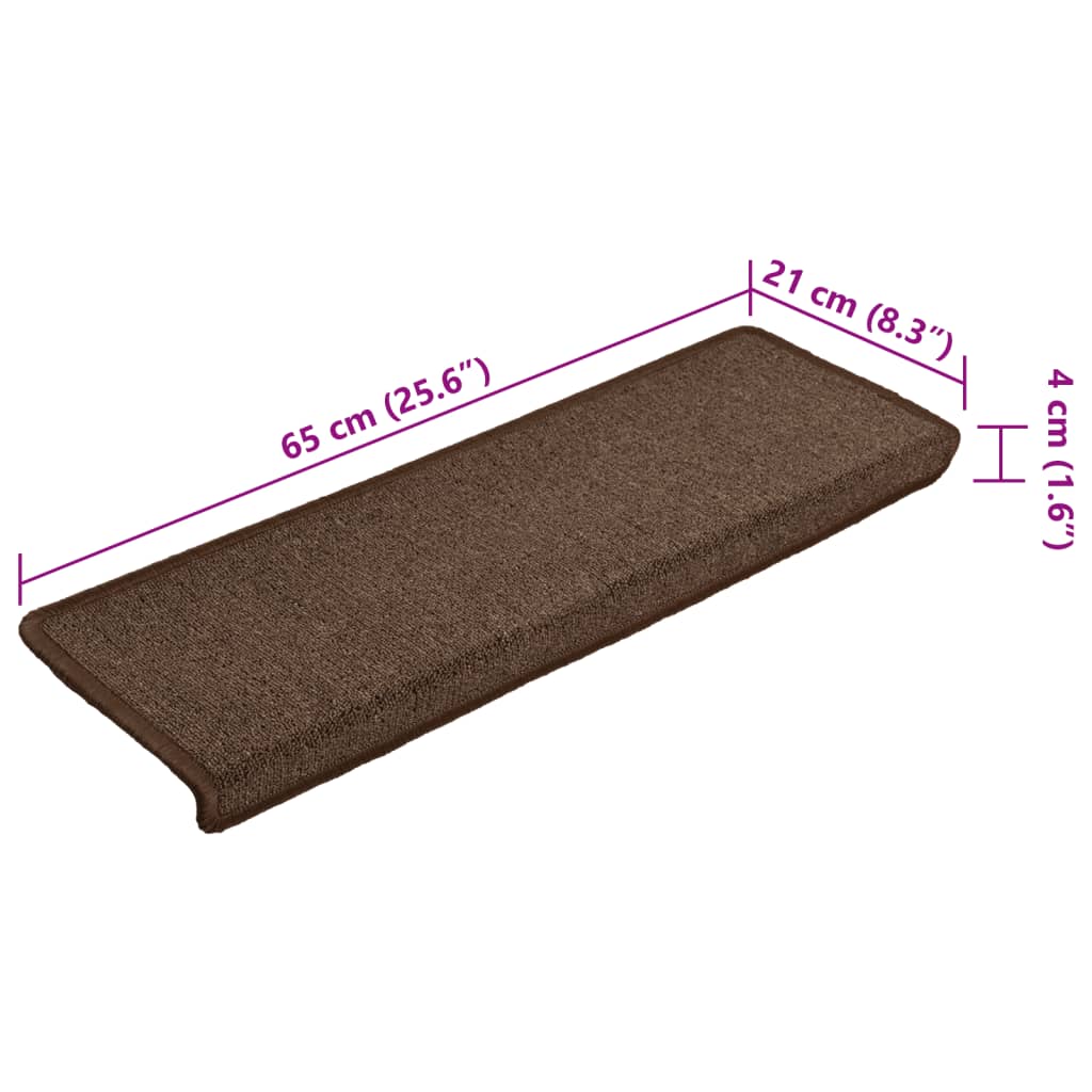 Tappetini per scale 15 pz 65x21x4 cm Marrone Bordo rettangolare