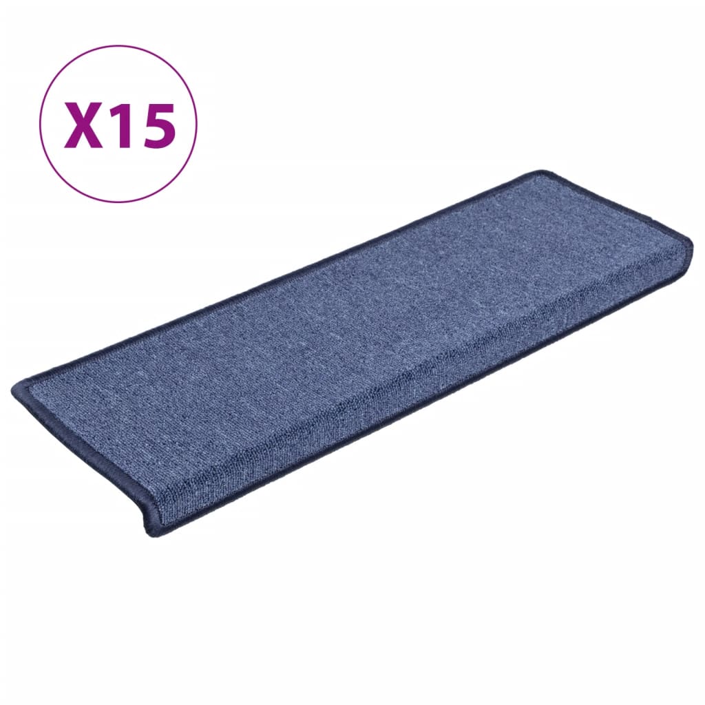 Tappetini per scale 15 pz 65x21x4 cm blu bordo rettangolare